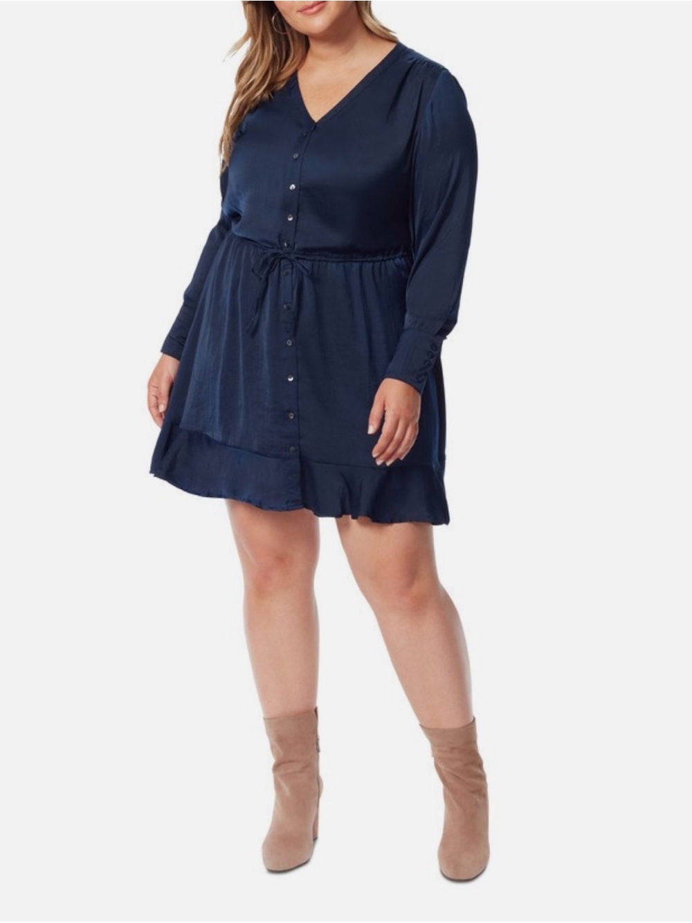 Jessica Simpson Navy Button-Front Tie-Waist Mini Dress